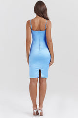 Miniklänning i mjuk blå satin