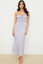 Lila blommig korsettklänning