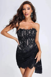 Black lace strapless dress with corset