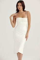 Elfenben satin korsett medium klänning