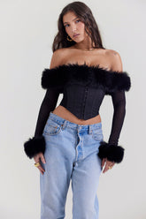 Svart off shoulder-korsett med ekologisk päls