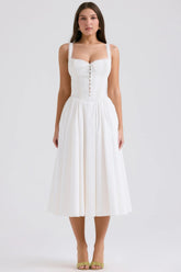 White midi corset dress with lace trim