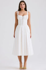 White midi corset dress with lace trim