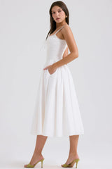 White midi corset dress with lace trim