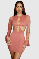 Rosa miniklänning med utskuren midja