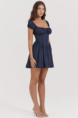 Elegant fransk marinblå miniklänning