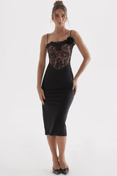 Svart korsettklänning i satin och spets