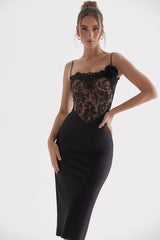 Svart korsettklänning i satin och spets