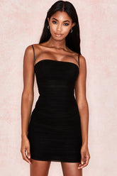 Black spaghetti strap pleated mini dress