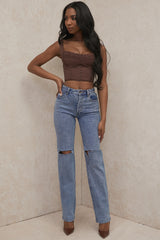 Chokladkorsettöverdel med dragkedja i ryggen