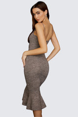 Brun blandad stickad midiklänning