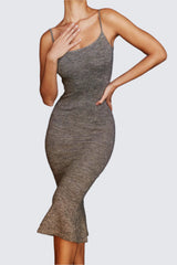 Brun blandad stickad midiklänning