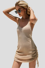 Beige backless mini dress with side knots