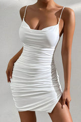 White ruffled bodycon mini dress with thin straps