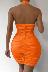 Orange backless mini dress