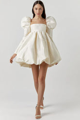 White puff sleeve mini dress
