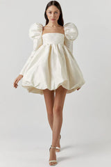 White puff sleeve mini dress