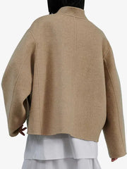 Camel beige boxy jacket with asymmetrical buttoning