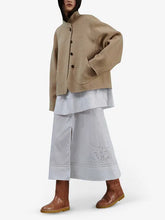 Camel beige boxy jacket with asymmetrical buttoning