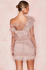 Miniklänning med volanger och transparent ärm