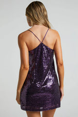 Purple sequin evening dress