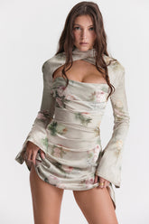 Draperad långärmad miniklänning