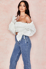Vit off shoulder topp med volanger