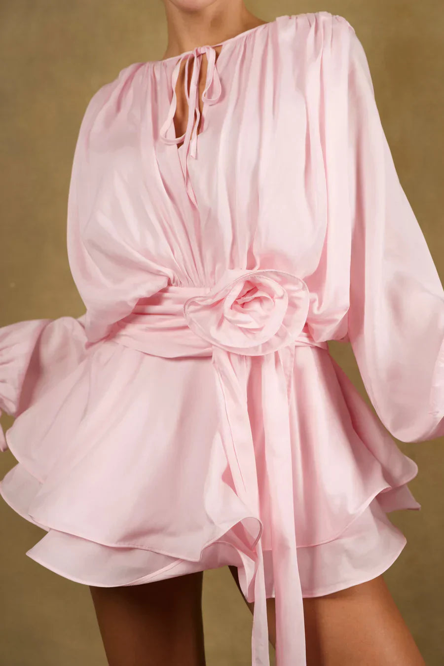 Pink kimono dress with floral details