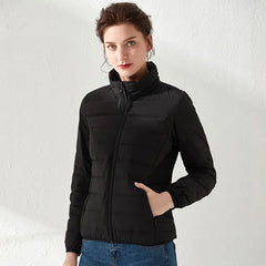 Lightweight puffer jacket with high collar and slim fit