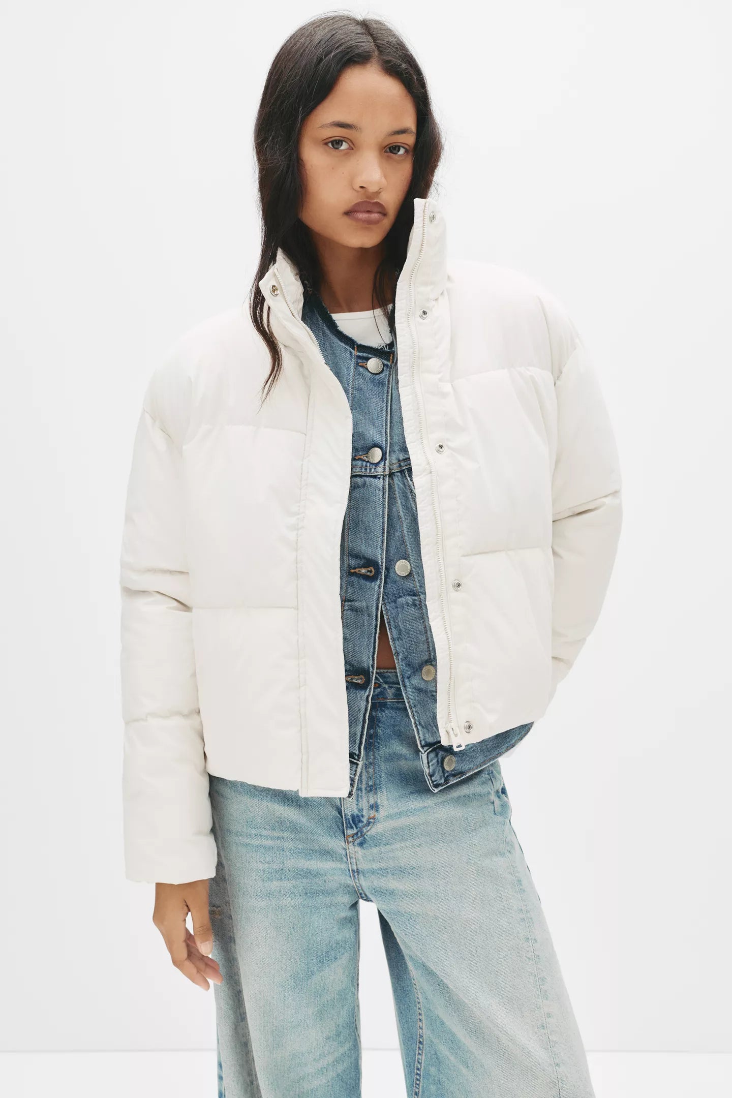 White short padded jacket with high collar
