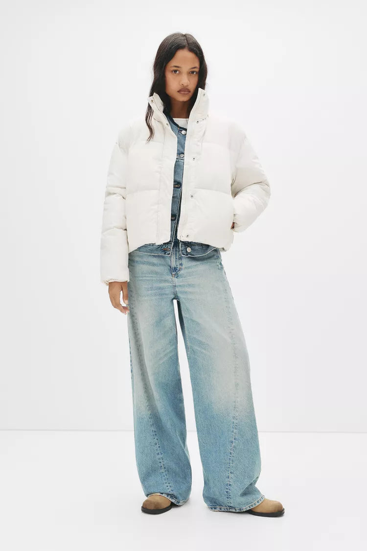 White short padded jacket with high collar