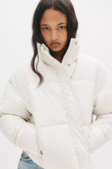 White short padded jacket with high collar