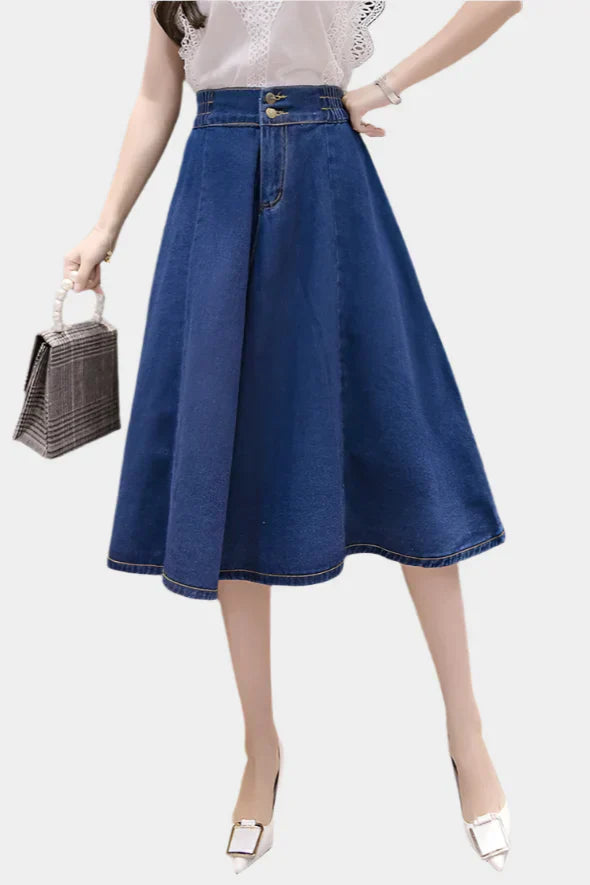 Blue flared midi skirt