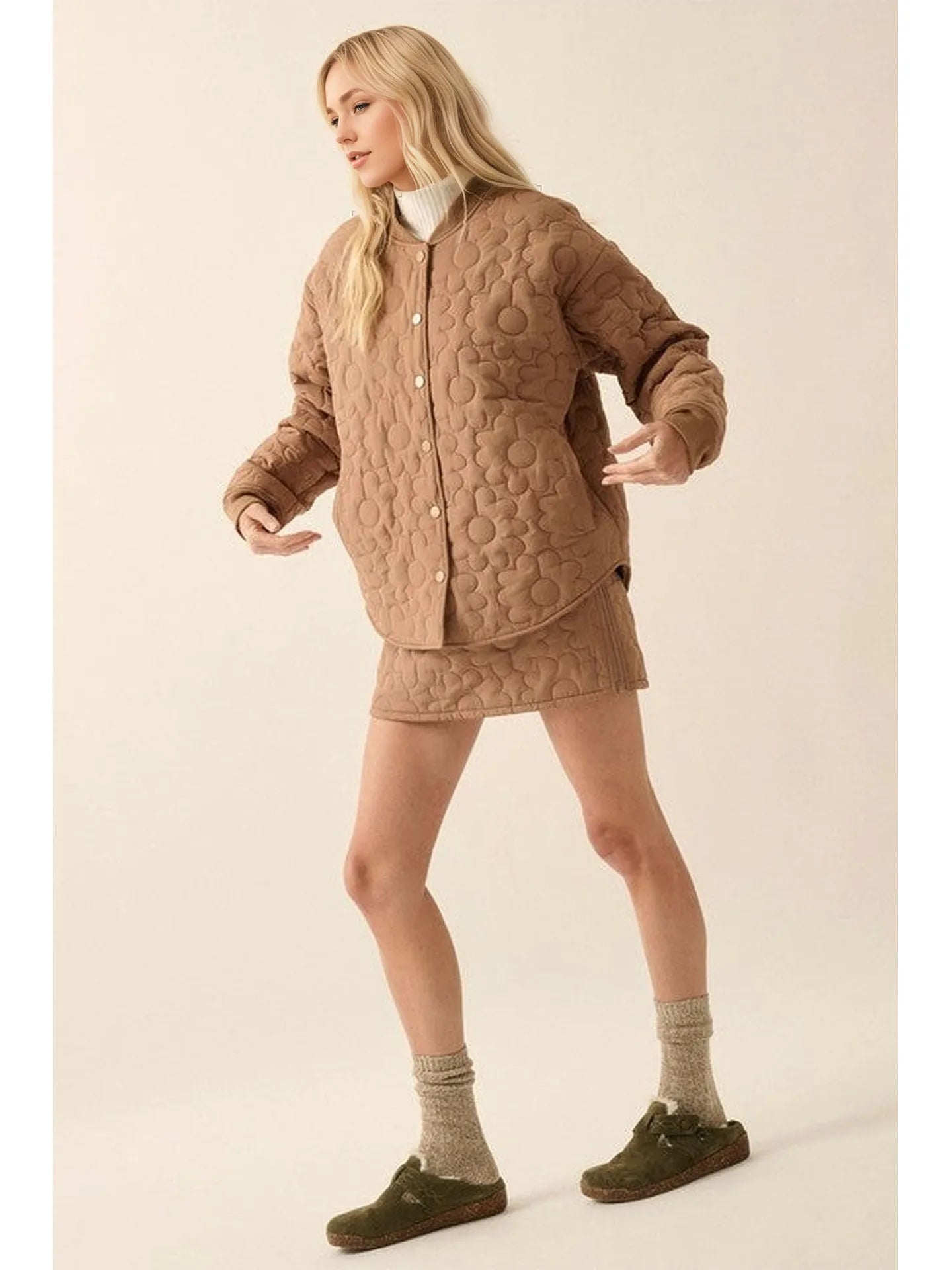 Beige quilted floral jacket