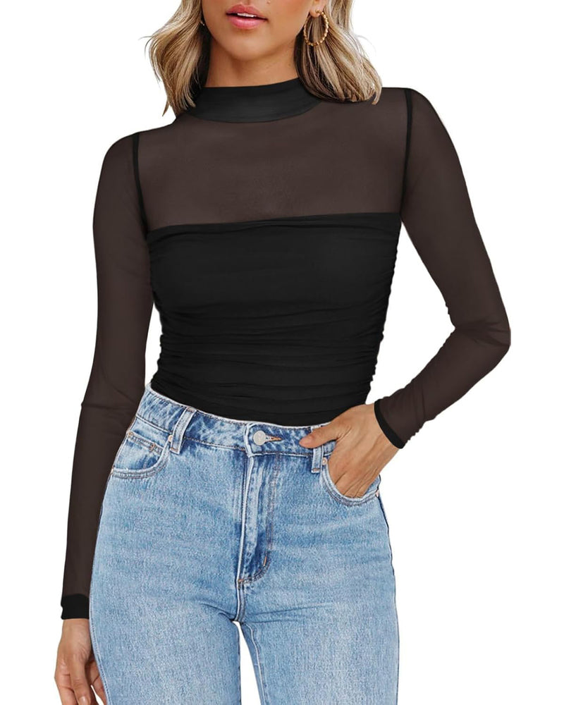 Skir långärmad topp med rund hals