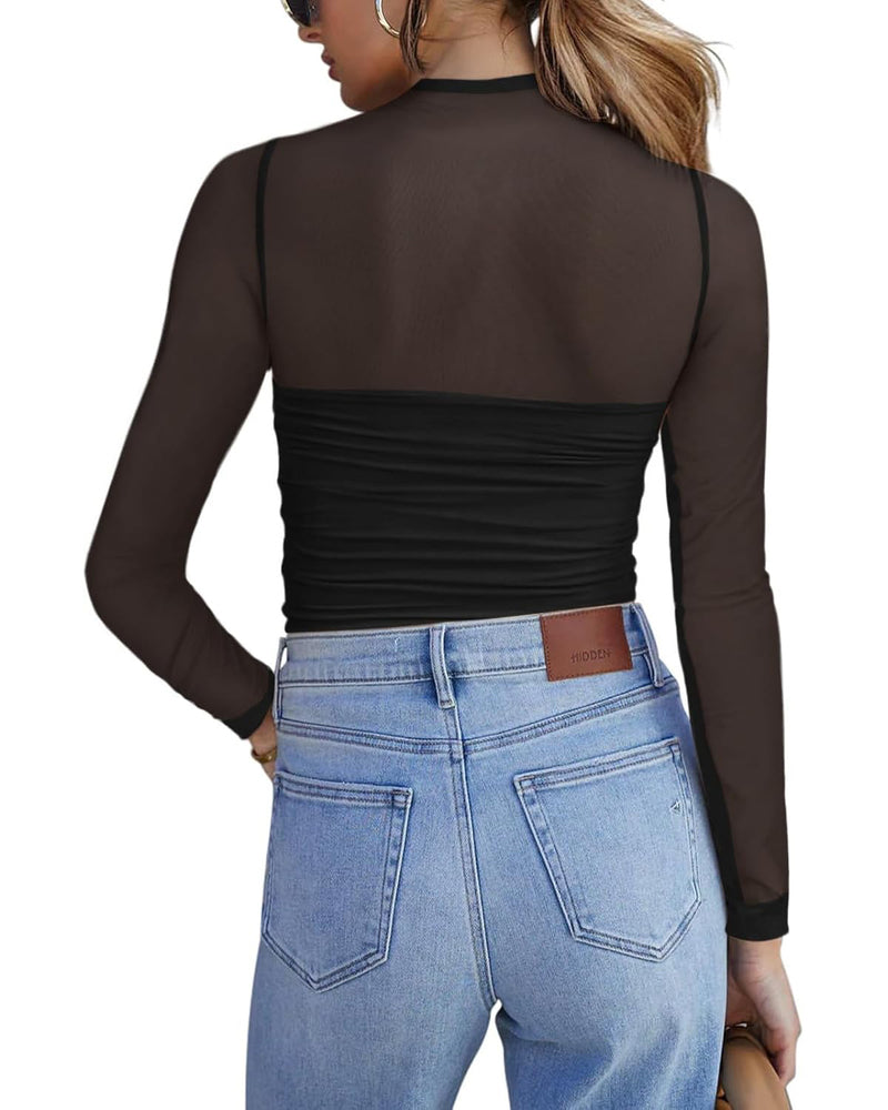 Skir långärmad topp med rund hals