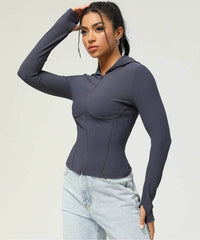 Ribbed hoodie with zip