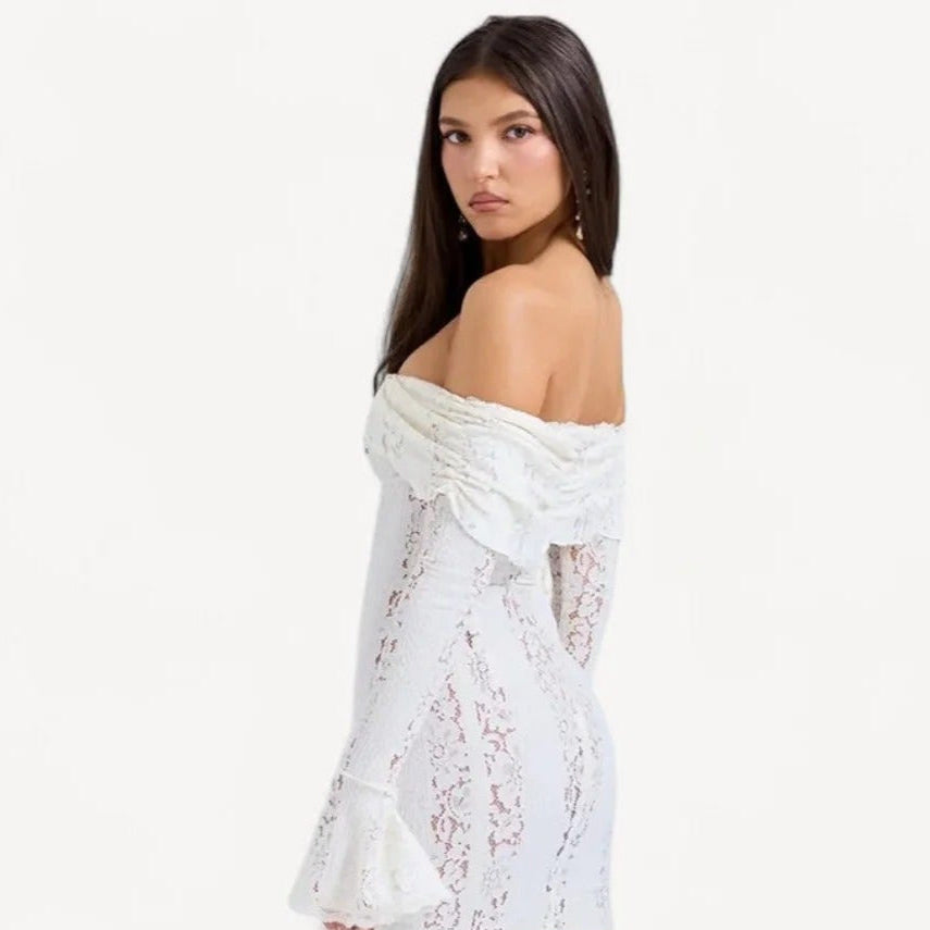 White long dress with floral lace