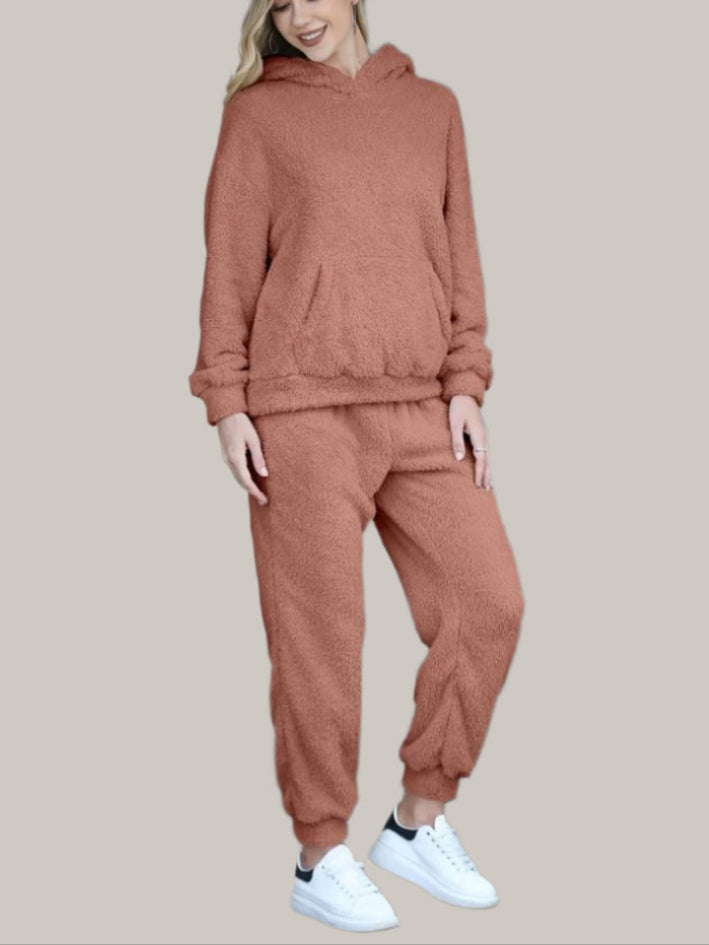 Hooded teddytoppar med byxor set