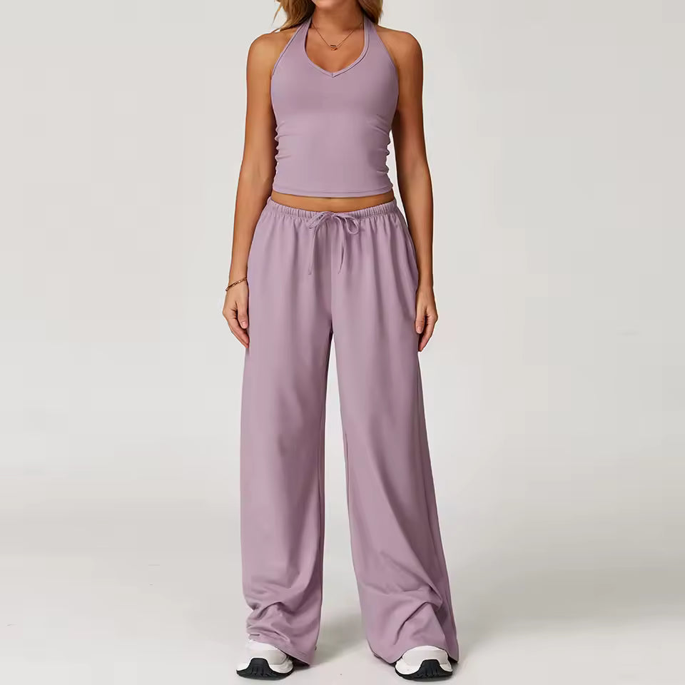 Halterneck top and wide leg pants set