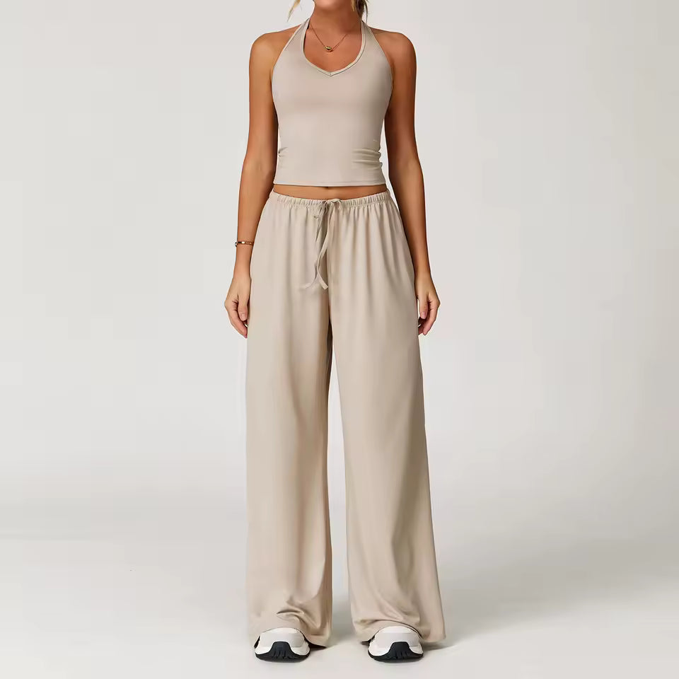 Halterneck top and wide leg pants set