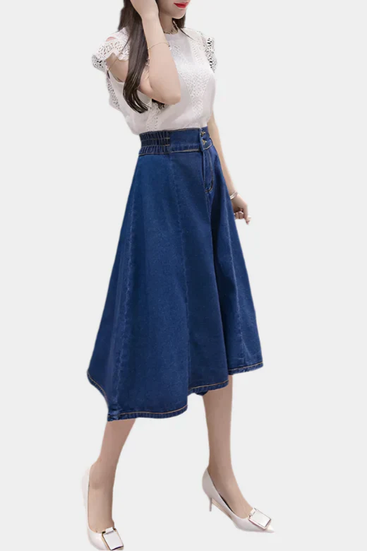 Blue flared midi skirt