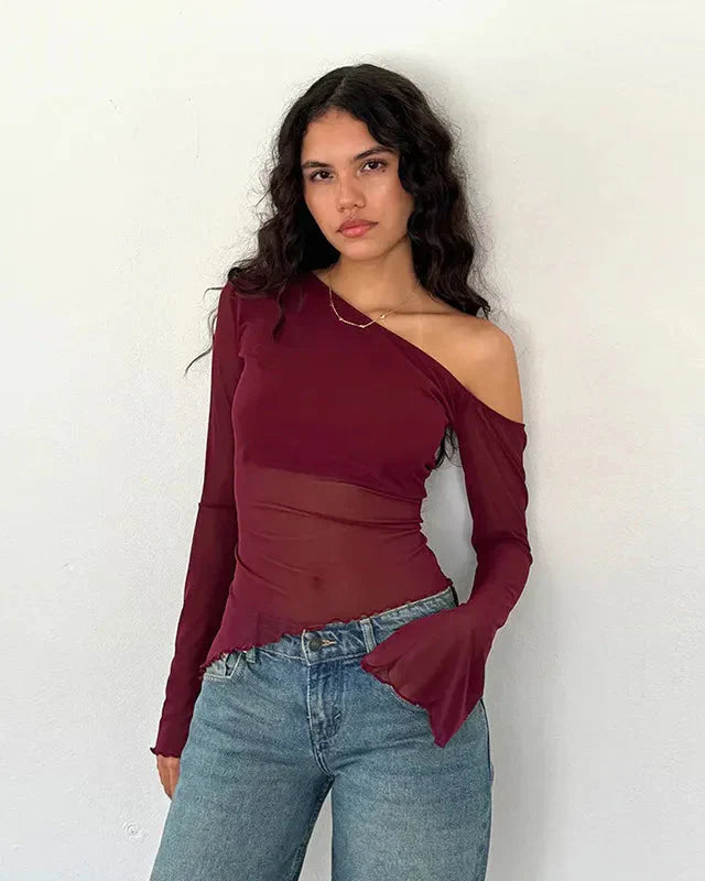 Asymmetrical sheer one-shoulder top