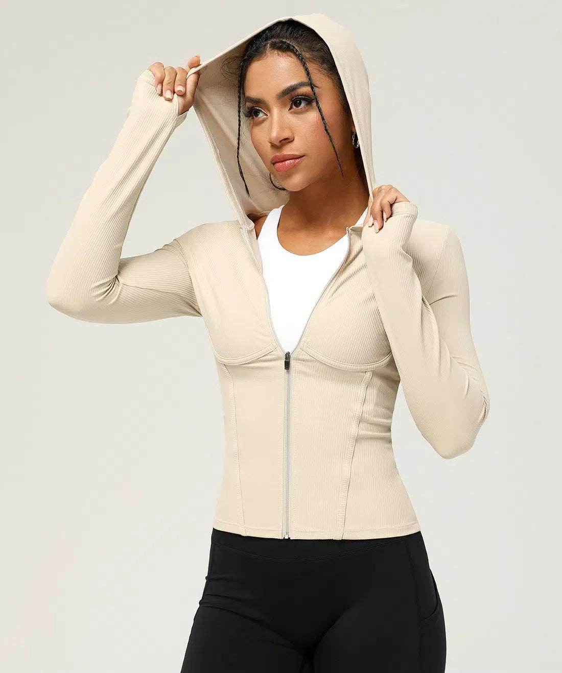 Ribbed hoodie with zip