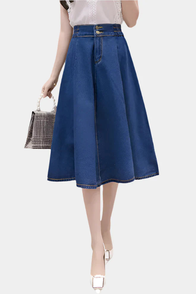Blue flared midi skirt