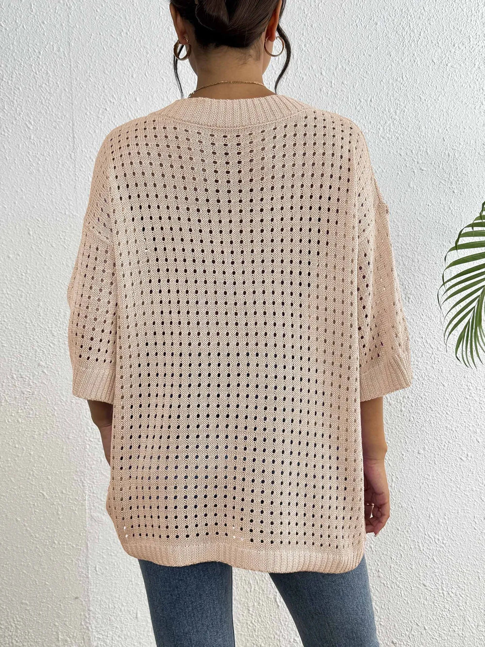 Blus ihålig vävd V-ringning