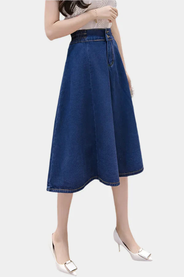 Blue flared midi skirt