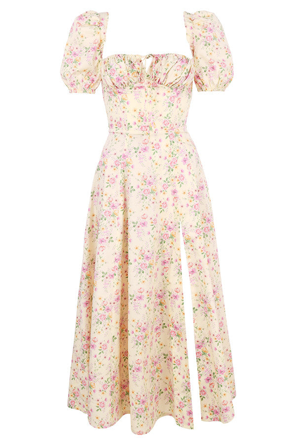 Medium sundress med blommiga puffärmar