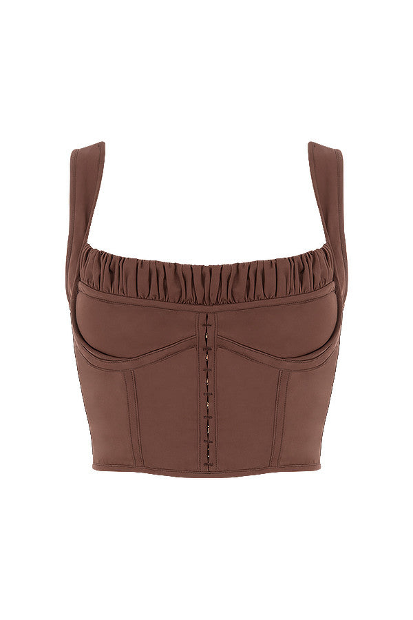 Chokladkorsettöverdel med dragkedja i ryggen