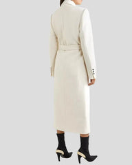 White long coat with belt and shawl collar
